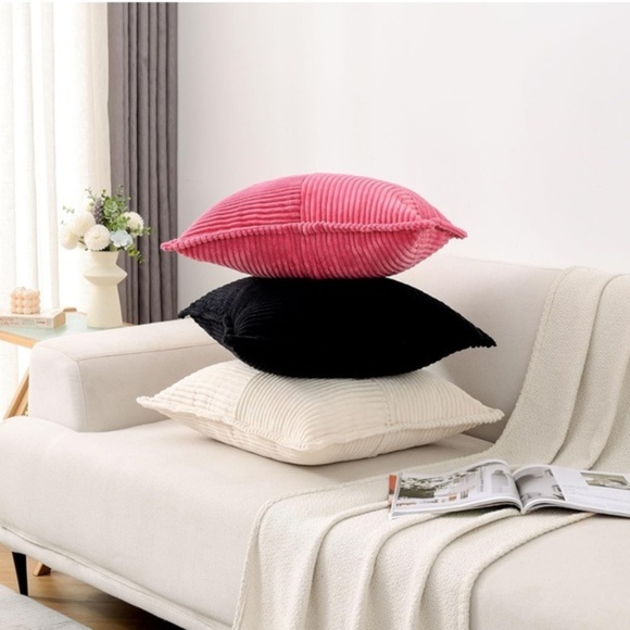 Black Corduroy Throw Pillow Covers‎ 18x18 Inch Set of 2 - Picture 6 of 6